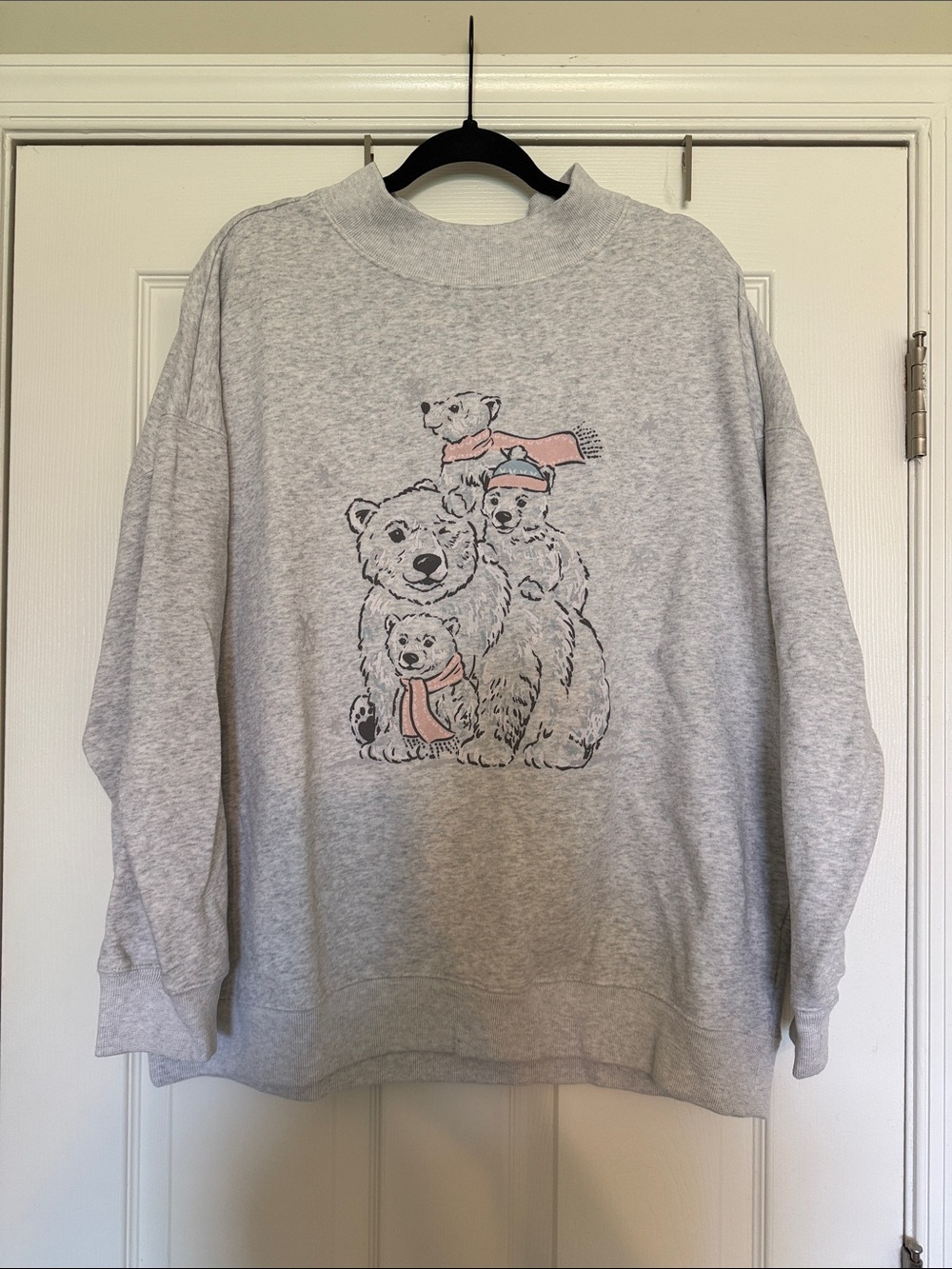 Hollister Mock Neck Light Gray Polar Bear Family Graphic Sweatshirt